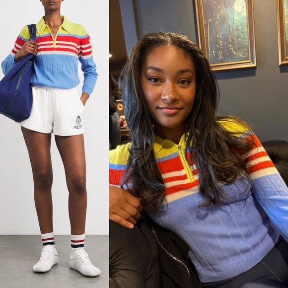 Guest in Residence Track Polo Cashmere Sweater French Blue Quarter Zip Size S - Picture 10 of 13